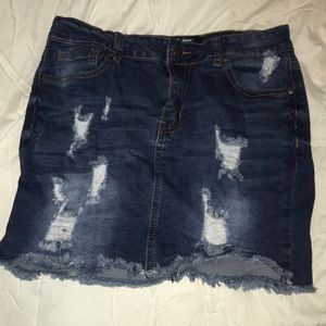 Dark denim ripped skirt
